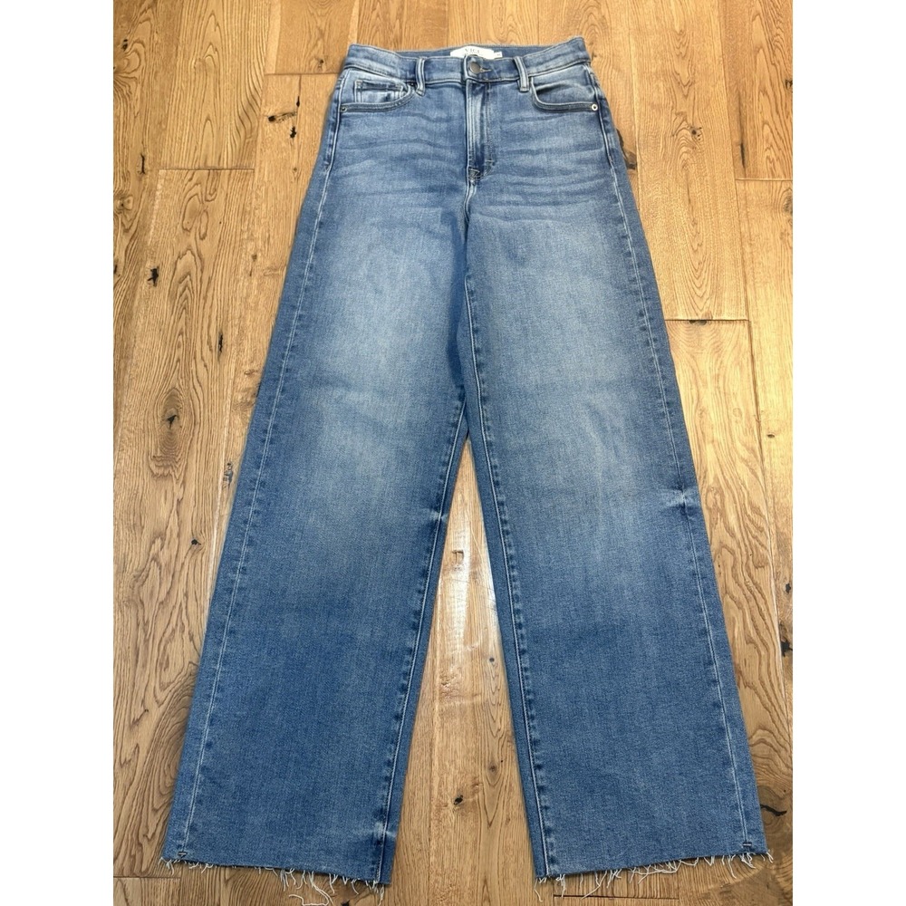 Vici High Rise Wide Leg Frayed Jeans Med Wash Size 25